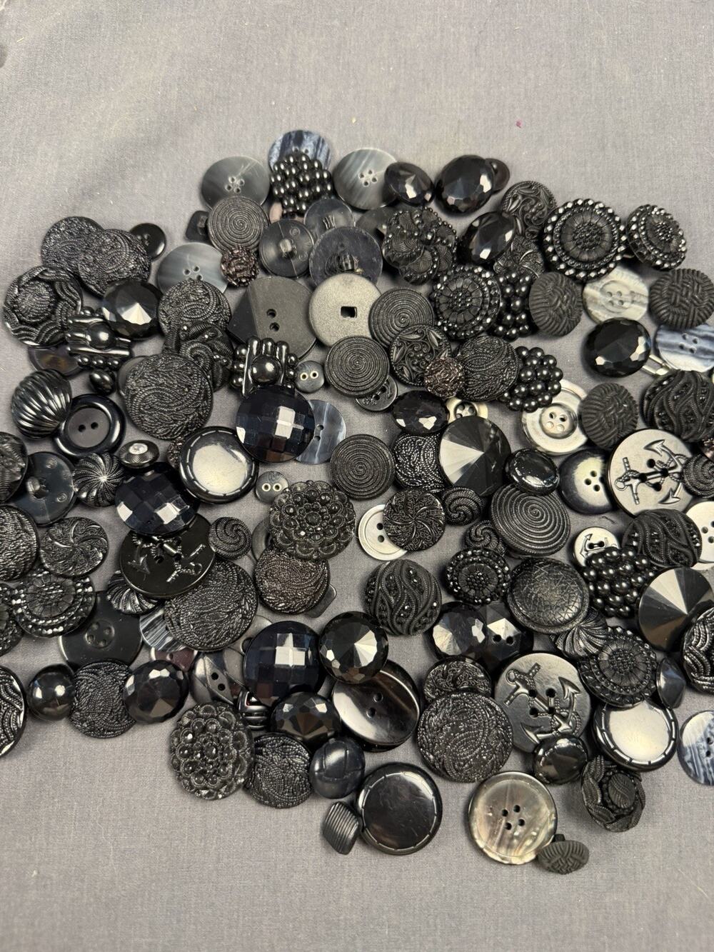 240+ Black Buttons - mostly vintage Many Shapes And Sizes